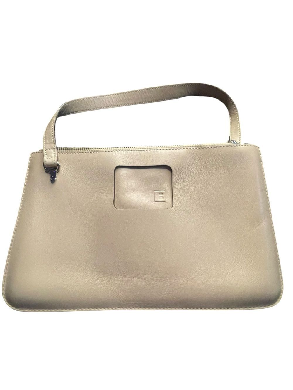 Vintage Bally Beige Leather Top Handle Shoulder Bag Minimalist Logo